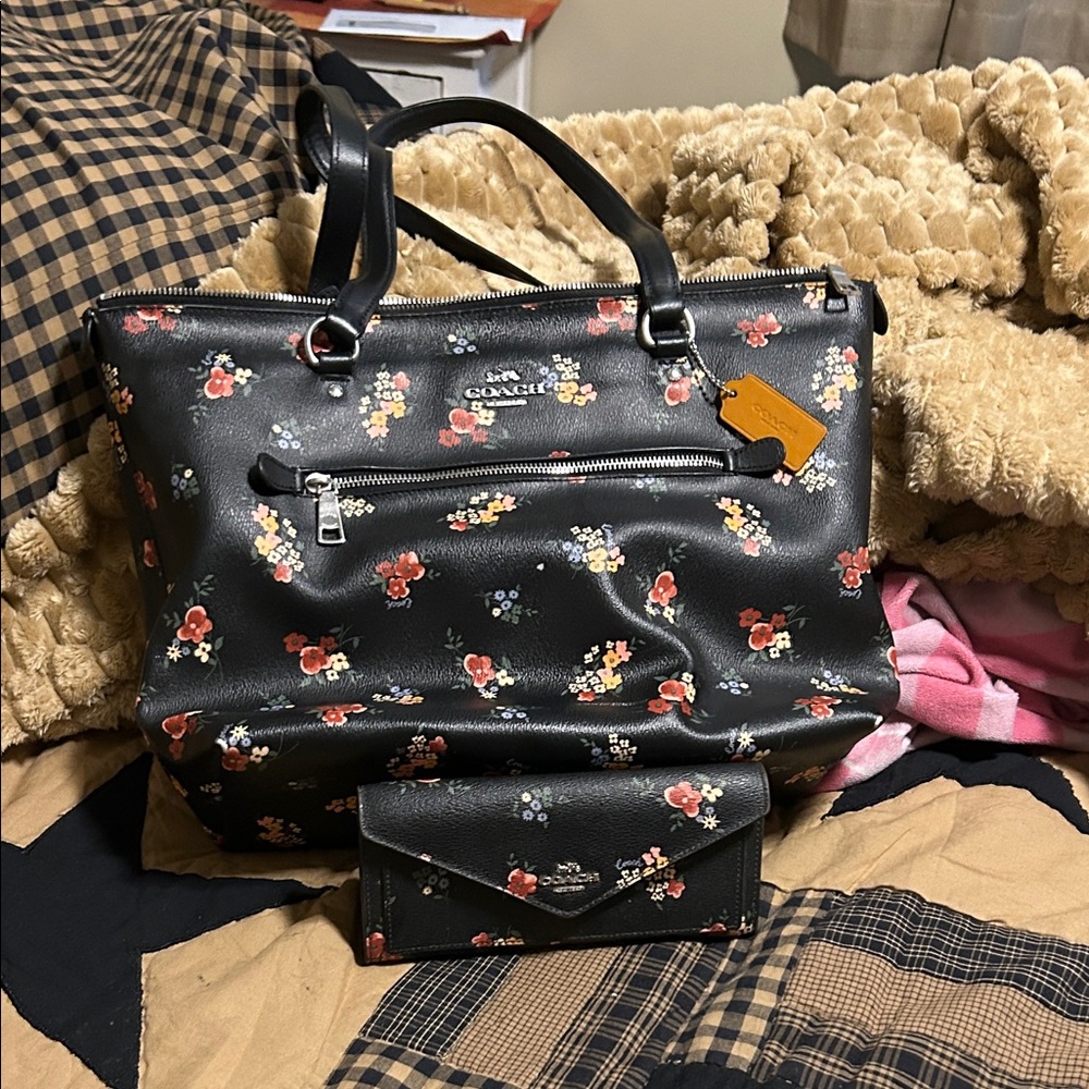 Coach Black Floral Shoulder Bag